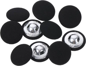 10x Jeffdad 20mm Fabric Covered Black Buttons Round Metal Shank Sewing Vintage - Picture 1 of 5