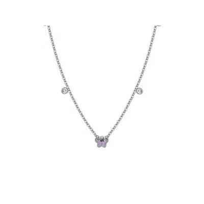 Collana Bambina Luca Barra JC145 In Acciaio Con Farfalle E Cristalli - Immagine 1 di 3