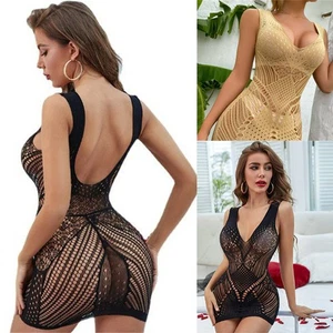 Hollow Out See-through Bodycon Mini Dress Sexy Womens Babydoll Clubwear - Picture 1 of 12