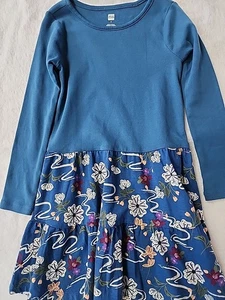 Tea Collection Girls Blue Floral Knit Dress Size 6 Preowned - Picture 1 of 4