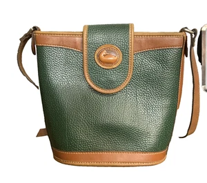 Vintage Dooney and Bourke Crossbody Pebbled Leather Green & Brown - Picture 1 of 4
