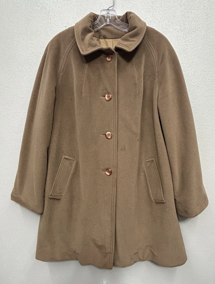 Vintage Juli De Roma Cashmere Overcoat Peacoat Size Large 14 Brown Tan Kajjmir - Image 1 of 4
