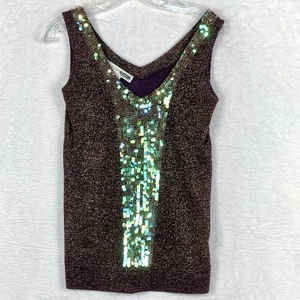 Necessary Objects Womens M Mermaid Purple Knit Sequin Tank Top Y2K Metallic - Picture 1 of 6