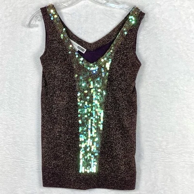 Necessary Objects Womens M Mermaid Purple Knit Sequin Tank Top Y2K Metallic - Image 1 of 4