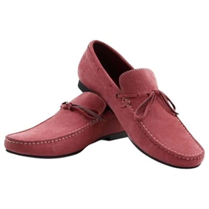 Mens Zasel Bay Pink Salmon Leather Casual Boat Deck Loafers Sneakers Shoes - Picture 1 of 4