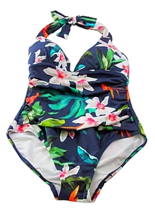 Lauren Ralph Lauren Size 4 Blue Floral Halter One Piece Swimsuit - Picture 1 of 4