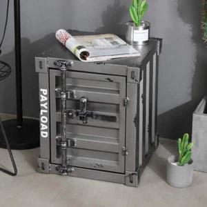 Urban Style Metallic Retro Container Alike Bedside Table Storage Cabinet Home Of - Picture 1 of 11