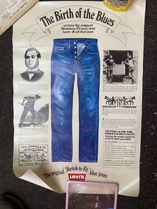 VINTAGE 90'S LEVIS BLUE JEAN POSTER"THE BIRTH OF THE BLUES" SHRINK TO FIT 28x19" - Picture 1 of 1