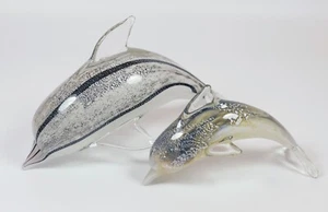 Belles sculptures de dauphins mère et bébé en verre art tchèque Rikaro - Photo 1/4