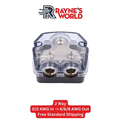 2 Way Distribution Block 0-4 AWG In, 4-8 AWG Out Car Audio Amp Power or Ground - Image 1 of 4
