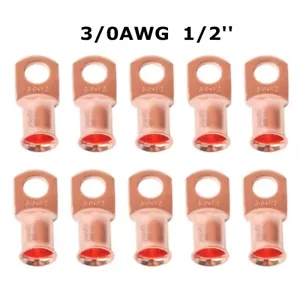 10x 3/0 Ga AWG 1/2" Stud Ring Cable Lug Crimp Copper Terminals Power Ground Wire - Picture 1 of 7
