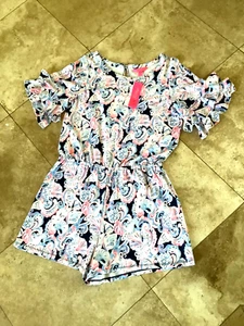 NWT  XL LILLY PULITZER ROMPER RET$138.00 LULA ITS FOR SHORE NVY,PNK BLOUSON STYL - Picture 1 of 5