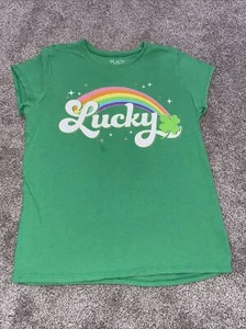 Children’s Place Girls Green Lucky Short Sleeve Shirt Size L 10-12 - Picture 1 of 4