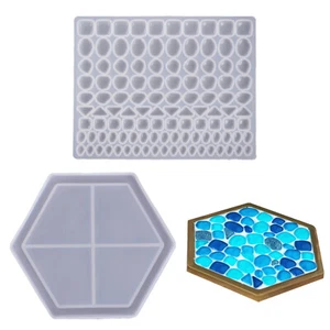 DIY Epoxy Resin Silicone Molds Stone Coaster Tray Set Mould Casting Making Craft - Picture 1 of 13