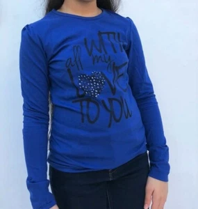 Girl's Full Sleeve Round Neck Blue T Shirt Printed Tops - Picture 1 of 3