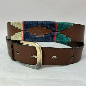 Industria Argentina Brown Handmade Leather Embroidered Gaucho Polo Belt 36"-42" - Picture 1 of 14
