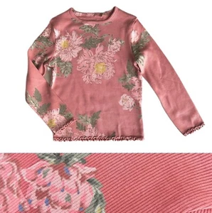 Girls NEXT Ribbed Top Baby Long Sleeved Pink Floral Rib T-Shirt Cotton Rich NEW - Picture 1 of 4