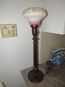 LAMPADA DA TAVOLO VINTAGE ART DECO NOUVEAU VETRO DIPINTO A MANO GLOBO PARALUME ANTICO - Foto 1 di 5
