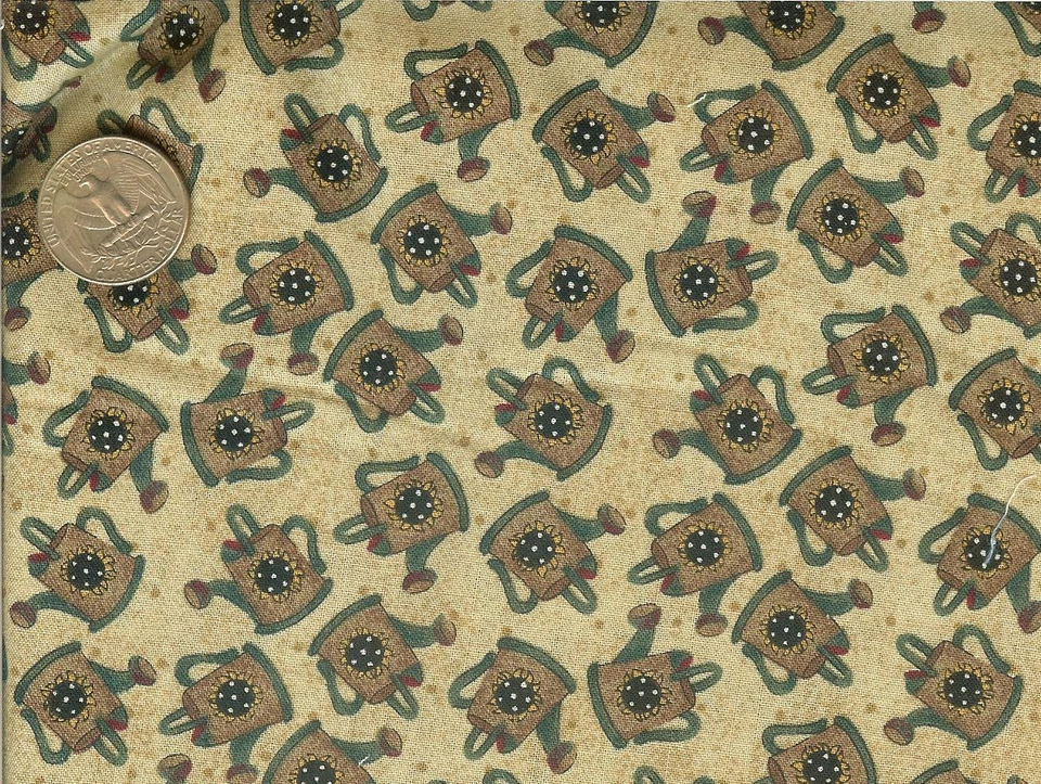 VINTAGE! FLOWER POTS ON BEIGE - DEBBIE MUMM - BTY - Image 1 of 1