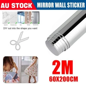 2m Large Mirror Wall Sticker Roll Self Adhesive Bathroom Room DIY Decor Stick On - Picture 1 of 12