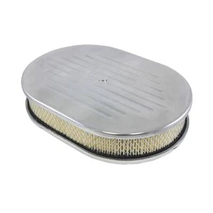Universal 12" Polished Aluminum Ball Milled Oval Air Cleaner Kit with Flat Base - Picture 1 of 1