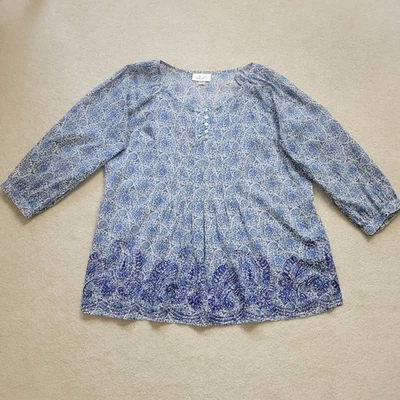 Dressbarn L пуловер 3/4 реглан рукав кнопка спереди декольте вышитый топ - Изображение 1 из 4