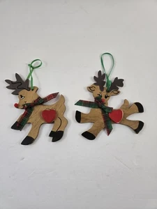 Vintage Wood Reindeer Ornaments Kurt Adler Christmas 1987 Taiwan 2 Different 6" - Picture 1 of 9