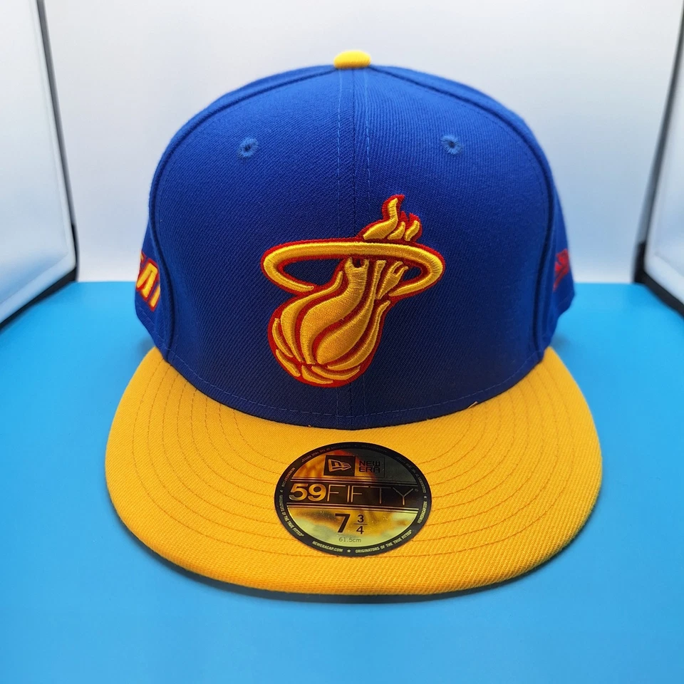 New Era 59FIFTY NBA Miami Heat Logo Parche Lateral Azul Sombrero Ajustado Talla 7 3/4 Foto 1 de 4