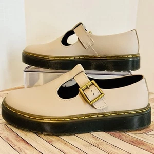 Dr Martens Zavala Mary Jane Taupe Leather Women's 7 Shoes Neutral Buckle Chunky - Picture 1 of 7