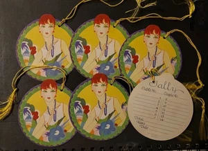6 Vintage Art Deco Girl Bridge Tally Cards Unused Henderson Line Round 1920 1930 - Picture 1 of 6