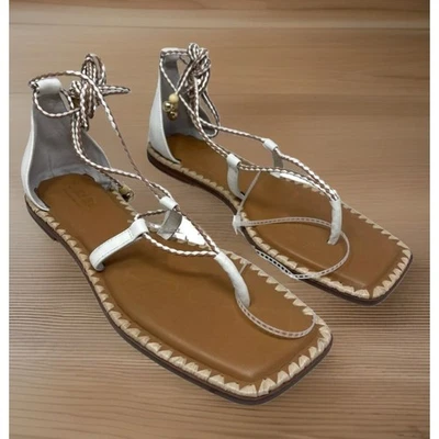 Sandalias planas The Nat Note x Antonio Melani de cuero blanco envueltas en el tobillo talla 10 Foto 1 de 4