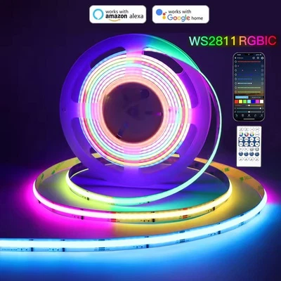WiFi COB RGBIC Striscia LED indirizzabile DC24V 5m 10m controllo APP per Alexa Google  - Immagine 1 di 4