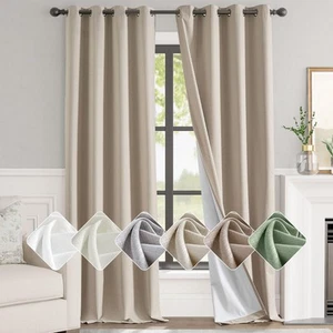 100% Blackout Curtains for Bedroom Living Room Linen Blackout Curtains 96 Inc... - Picture 1 of 9