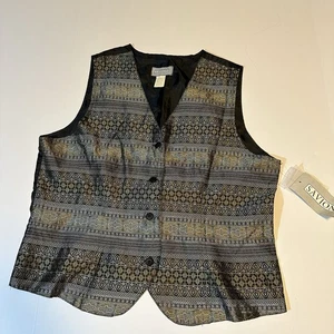 Vintage 90s Savion Woven Vest Sz 14 Striped Goth Geometric Steampunk Tie Back - Picture 1 of 6