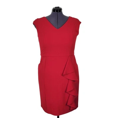 Vestido Vaina Jessica Howard Talla 16 Rojo Volantes Cuello en V Espalda Cremallera Manga Gorra Forrado Foto 1 de 4