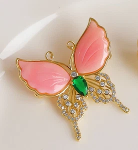 Broche mariposa abulón caracola reina rosa natural - Imagen 1 de 7