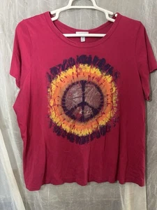 Moda Bug 2X Top Rosa Con Tie Dye Símbolo Paz Manga Corta - Imagen 1 de 4