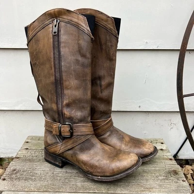 Stetson Marrón Tirantes Cuero Punta Redonda Cremallera Montar Vaquera Botas Vaqueras 9.5 Foto 1 de 4