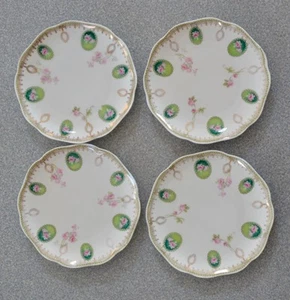 SET OF 4 ANTIQUE RC CROWN HAND PAINTED DECORATIVE DESSERT/LUNCHEON PLATES - 8" - Picture 1 of 3