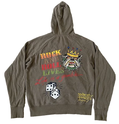 De Colección Don Ed Hardy Christian Audigier Bulldog Cremallera Completa Y2K Sudadera con Capucha L Tachuelas Raro Foto 1 de 4
