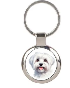 MALTESE Dog Art Pet  Key Ring Key chain Chrome Finish Key Fob  Photo - Picture 1 of 1