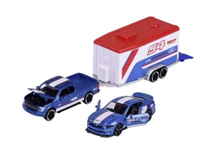 Majorette 8502003001 - Racing Deluxe Trailer - Ford F-150 Raptor + MUSTANG Gt - Immagine 1 di 1