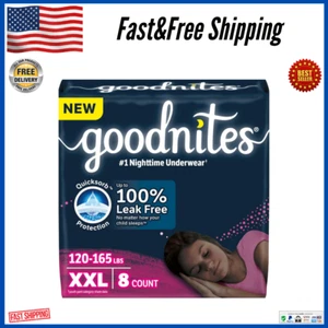 Goodnites Girls' Nighttime Underwear XXL 120-165 lbs 8 Ct, Comfortable Leak Free - Picture 1 of 24