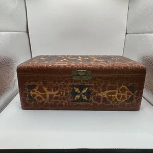 De colección años 1920/30 (??) Caja de reloj de joyería de madera - acabado agrietado y terciopelo púrpura - Imagen 1 de 14
