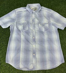 Camisa Chalc Para Hombre XL Con Botones Manga Corta Azul Blanco Cuadros Bolsillos I41 - Imagen 1 de 9