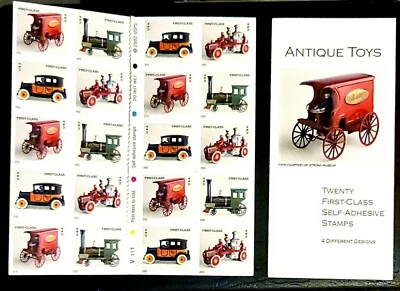 2002 Complete US Booklet Pane of 20 - 3629e! Antique Toys Car Train! BV $30.25 - Image 1 of 3