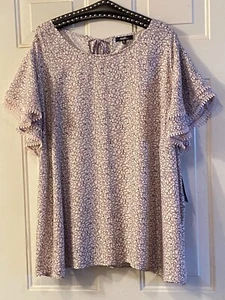 NWT Angels Forever Young Sz 3X Womens Blouse Flutter Sleeve Lilac/White Floral - Picture 1 of 13