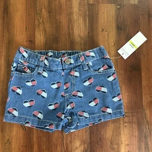 New Tommy Hilfiger Heart Logo Denim Shorts Toddler Girls 4 Blue Multi Belt Loops - Picture 1 of 5