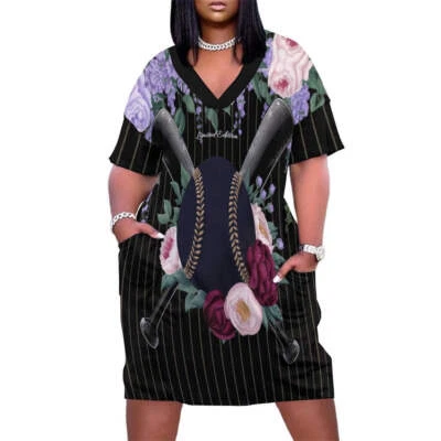 Pinstripe Baseball Mom Maternity Jersey pocket dress - Изображение 1 из 4