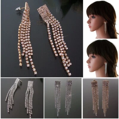 Ohrringe 7,5cm lang Silber Roségold Strass Braut Hochzeit Damen Schmuck VO26 - Bild 1 von 4